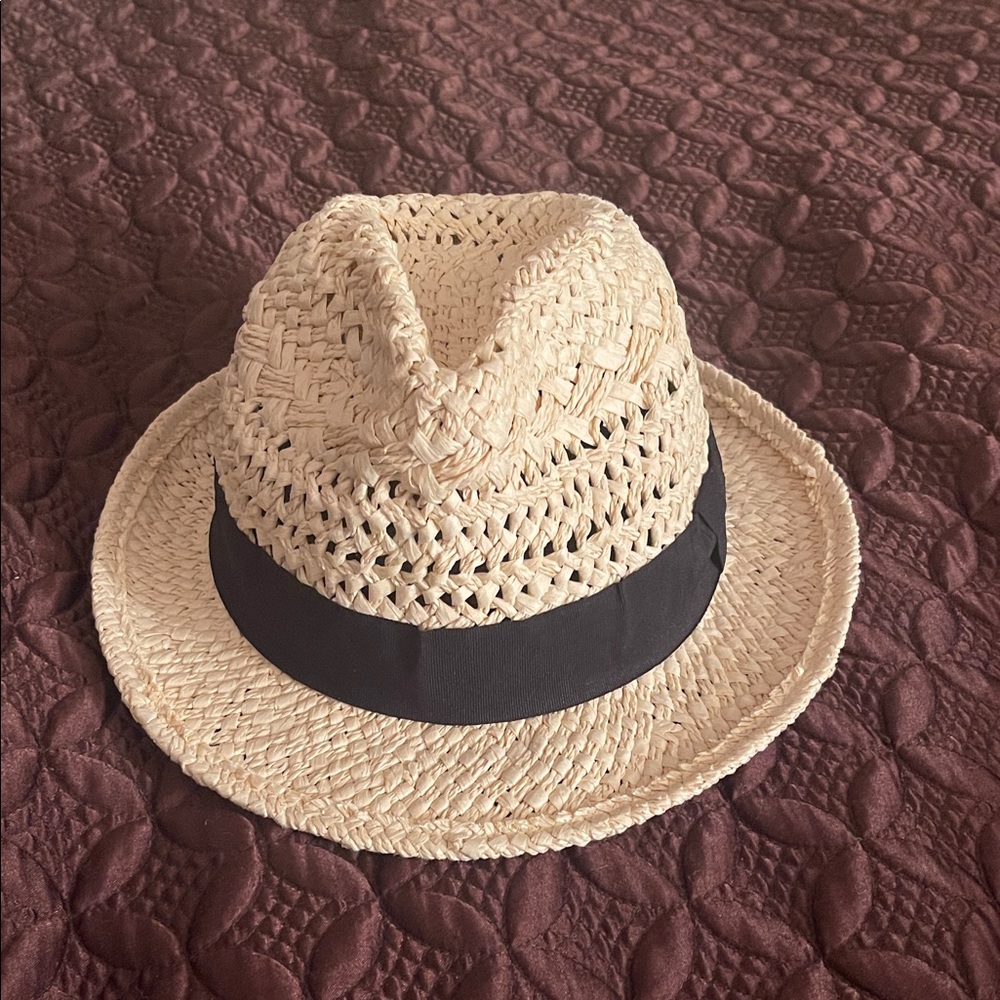 J. Crew Woven Cream Fedora with Black Band